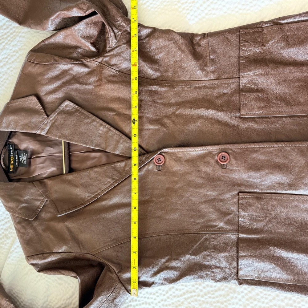 Vtg Y2K Womens 6 Chocolate Brown Genuine Leather Blazer Two Button Chic Timeless - Picture 7 of 7